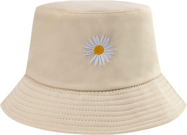 Flower Reversible Bucket Hat Fishing Summer Travel Beach Sun Hats Emboridery Vistor Cap (Black/Cream) at Amazon Women’s Clothing store