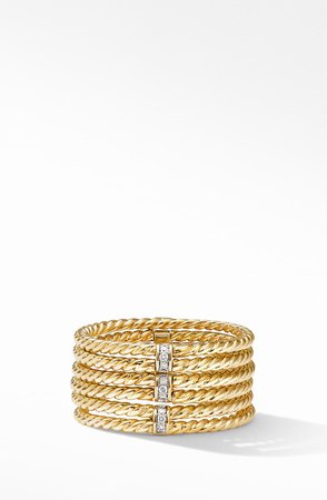 Origami 6-Row Cable Ring in 18K Yellow Gold with Diamonds