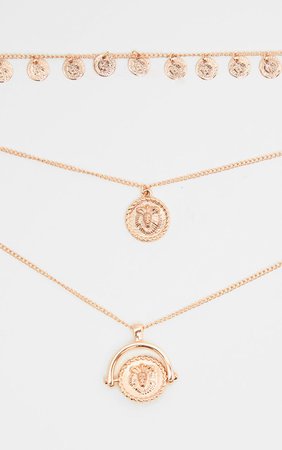 Rose Gold Triple Layer Mini Disc Spinning Charm Nacklace