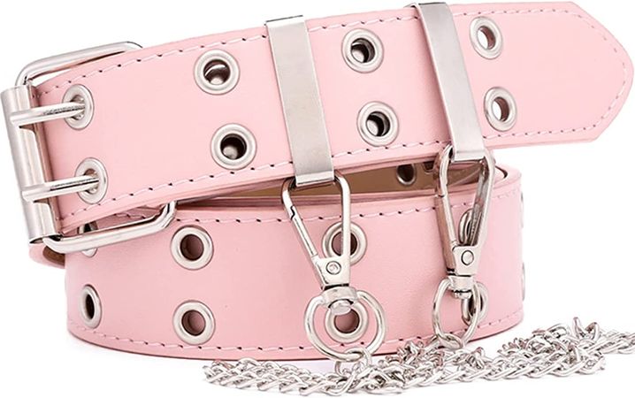 CiviLight Double Grommet Belt Women Jeans PU Leather Punk Aesthetic Waist Belt with Chain Medium (Pink, 1) at Amazon Women’s Clothing store