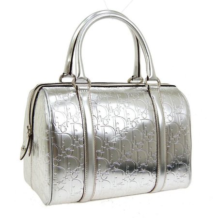 Christian Dior "Dior" Logo Silver Leather Top Handle Satchel Speedy Bag For Sale at 1stdibs