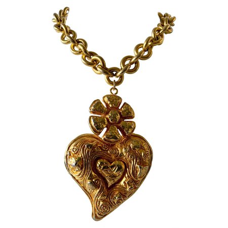 Huge Vintage Gold Christian Lacroix Heart Statement Necklace For Sale at 1stDibs