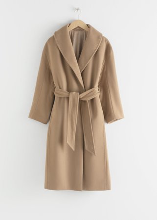 Belted Wool Blend Long Coat - Camel - Woolcoats - & Other Stories