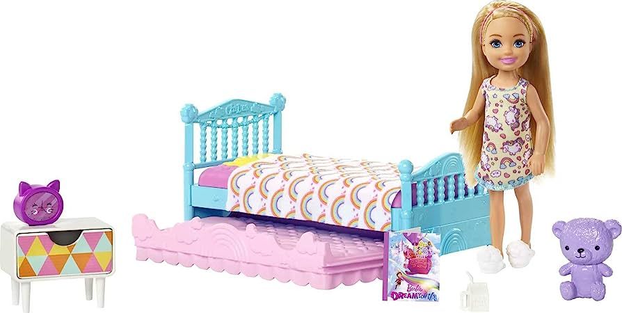 Amazon.com: Barbie Club Chelsea Doll & Bedroom Playset with Working Trundle Bed, Furniture & Accessories, Blonde Small Doll (Amazon Exclusive) : Toys & Games