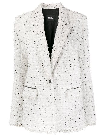 Shop white Karl Lagerfeld bouclé tweed blazer with Express Delivery Farfetch