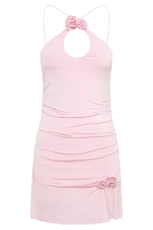 Adeline Rose Halter Mini Dress - Baby Pink - MESHKI U.S