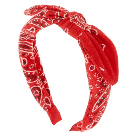 Bandana Knotted Bow Headband - Red | Claire's