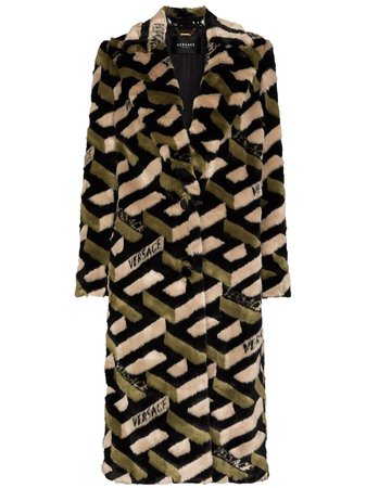 Versace Greca Pattern Midi Coat - Farfetch