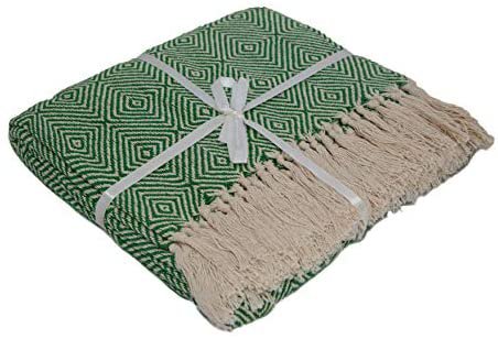 Amazon.com: Khris Collection 100% Cotton Throw Blanket with Tassels - Use Indoor and Outdoor, as Picnic Blanket, or Camping Blanket, All Seasons Woven Throw Blankets Ultra Cosy for Adults and Kids (Green): Kitchen & Dining