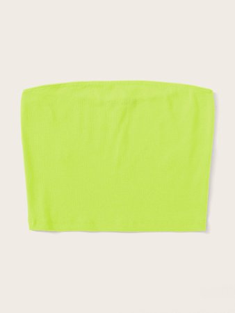 Neon Lime Rib-knit Crop Bandeau Top | SHEIN
