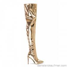 Women Aden Gold Metallic Stiletto Thigh High Boots These thigh high boots are insane!