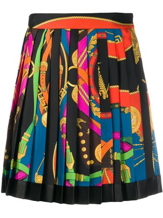 Black Versace Belt Print Pleated Skirt | Farfetch.com