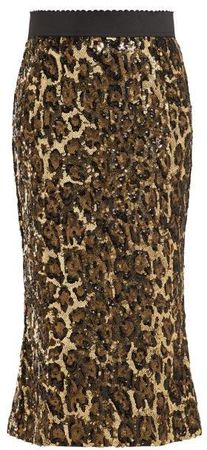 Leopard Print Sequinned High Rise Pencil Skirt - Womens - Leopard