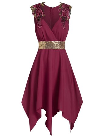 Embroidered Asymmetrical Glitter Dress | Rosegal