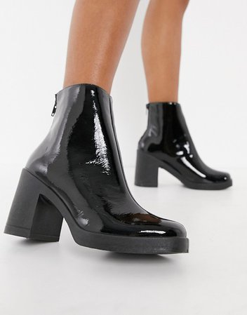 schuh Amara platform heeled ankle boot in black patent | ASOS