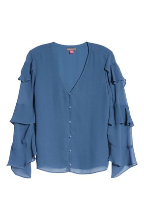Vince Camuto Tiered Sleeve Chiffon Blouse blue