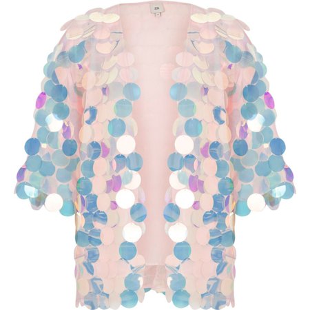 Light pink iridescent disc sequin kimono - Kimonos - Tops - women