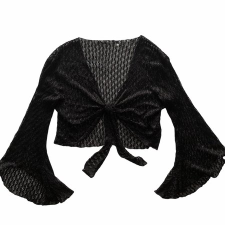Sheer black knitted bolero tie front cardigan