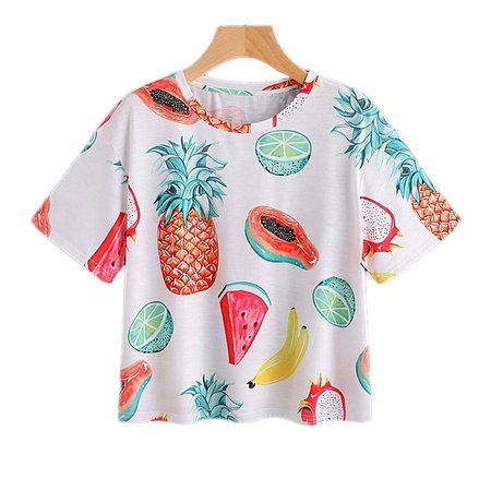 Casual Summer Allover Fruit Print T-shirt