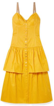 Tiered Cotton-poplin Midi Dress - Mustard