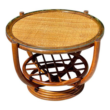 Vintage Bamboo and Rattan Accent Table | Chairish