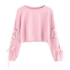 Pink Crop Top Sweater with Lace up Sleeves