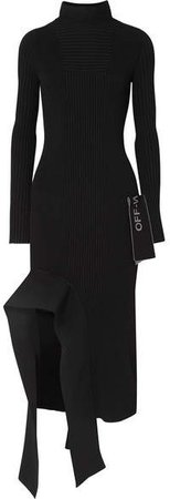 Asymmetric Ribbed-knit Dress - Black