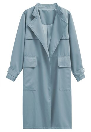 Ode to Autumn Belted Trench Coat in Blue - Retro, Indie and Unique Fashion