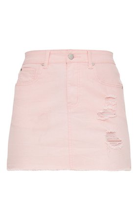 Baby Pink Distressed Denim Mini Skirt | PrettyLittleThing USA