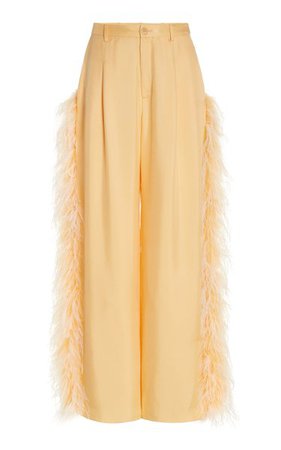 Feather-Trimmed Silk Pleated Pants By Lapointe | Moda Operandi