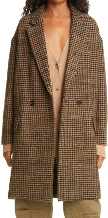 Dylan Houndstooth Double Breasted Virgin Wool Coat