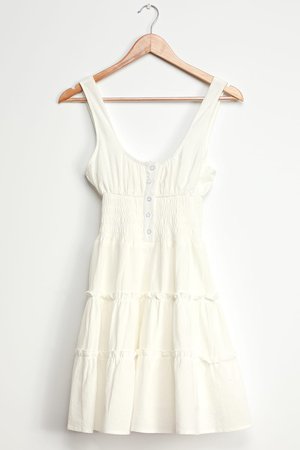 Trendy Tiered Dress - White Skater Dress - Smocked Mini Dress