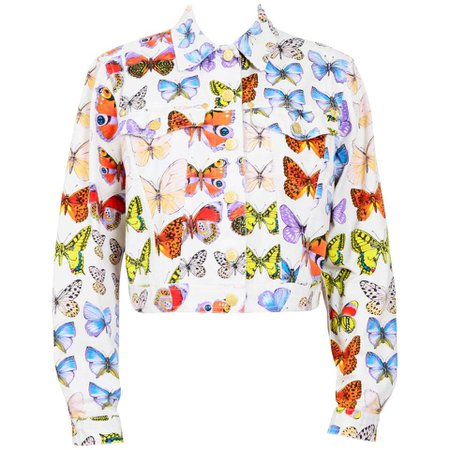 Versace denim signature butterfly print jacket
