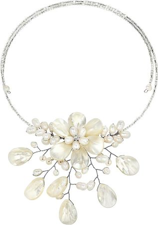 Amazon.com: AeraVida Pretty White Mother of Pearl & Cultured Freshwater Pearl Floral Choker Wrap Necklace: Clothing, Shoes & Jewelry