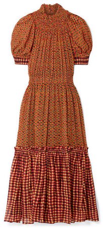 Tiered Printed Silk-chiffon Maxi Dress - Orange