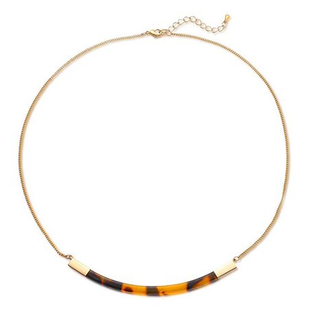 FAMARINE Tortoise Shell Collar Necklace, Tortoise Resin Curved Bar Pendant Thin Chain Necklace 17" for Women Lover Gift, Gold
