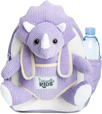 Amazon.com | Naturally KIDS Small Dinosaur Backpack - Dinosaur Toys for Kids 3-5 - Toddler Backpack for Girl w Stuffed Animal - Gifts for 3 Year Old Boys - w Pockets & Reflective Logo - Backpack w Purple Triceratops | Kids' Backpacks