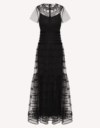 POINT D'ESPRIT TULLE DRESS WITH TUBULAR EMBROIDERY