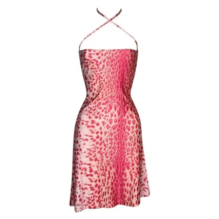 Roberto Cavalli Pink Leopard Nylon Halter Mini Dress