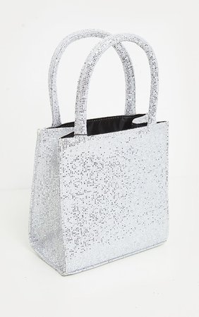 Black Glitter Rectangle Mini Tote Bag | PrettyLittleThing USA