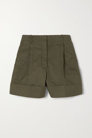 Pleated Cotton-drill Shorts - Green