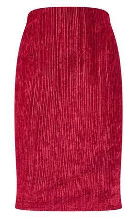 Burgundy Crushed Ribbed Midi Skirt | Skirts | PrettyLittleThing USA
