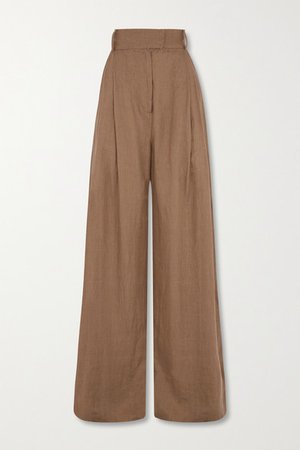 Molly Pleated Linen Wide-leg Pants - Brown