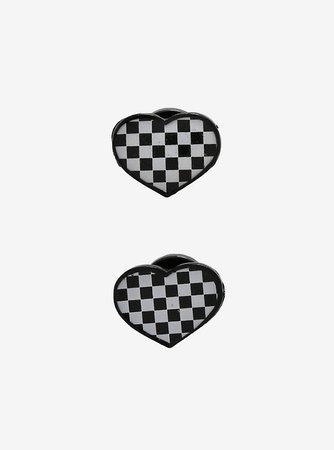 Black & White Checkered Heart Faux Plug 2 Pack