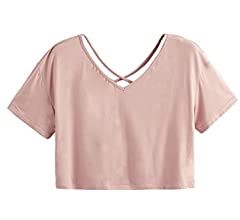 SweatyRocks Women's Tie Dye Print Crop Top T Shirt Short Sleeve ,Grey #1,Medium=S at Amazon Women’s Clothing store