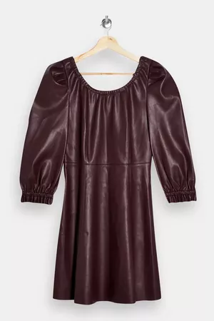 Burgundy PU Elastic Neck Mini Dress | Topshop