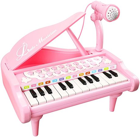 Love&Mini Piano Toy Keyboard for Kids Birthday Gift Age 1+ Pink 24 Keys Toddler Piano Music Toy Instruments with Microphone : Everything Else