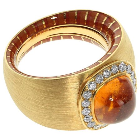 Diamond Mandarin Garnet 18 Karat Yellow Gold Kaleidoscope Enamel Ring by Mousson Atelier