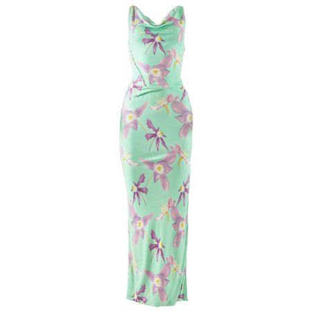 Gianni Versace Spring-Summer 1999 aqua orchid print jersey bodycon evening dress For Sale at 1stdibs