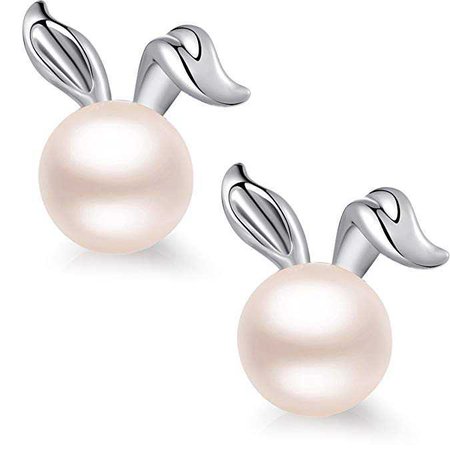 Amazon.com: Sterling Silver Pearl Bunny Rabbit Stud Earrings Freshwater 8mm Cute Animal for Women Girl Anniversary Gift: Jewelry